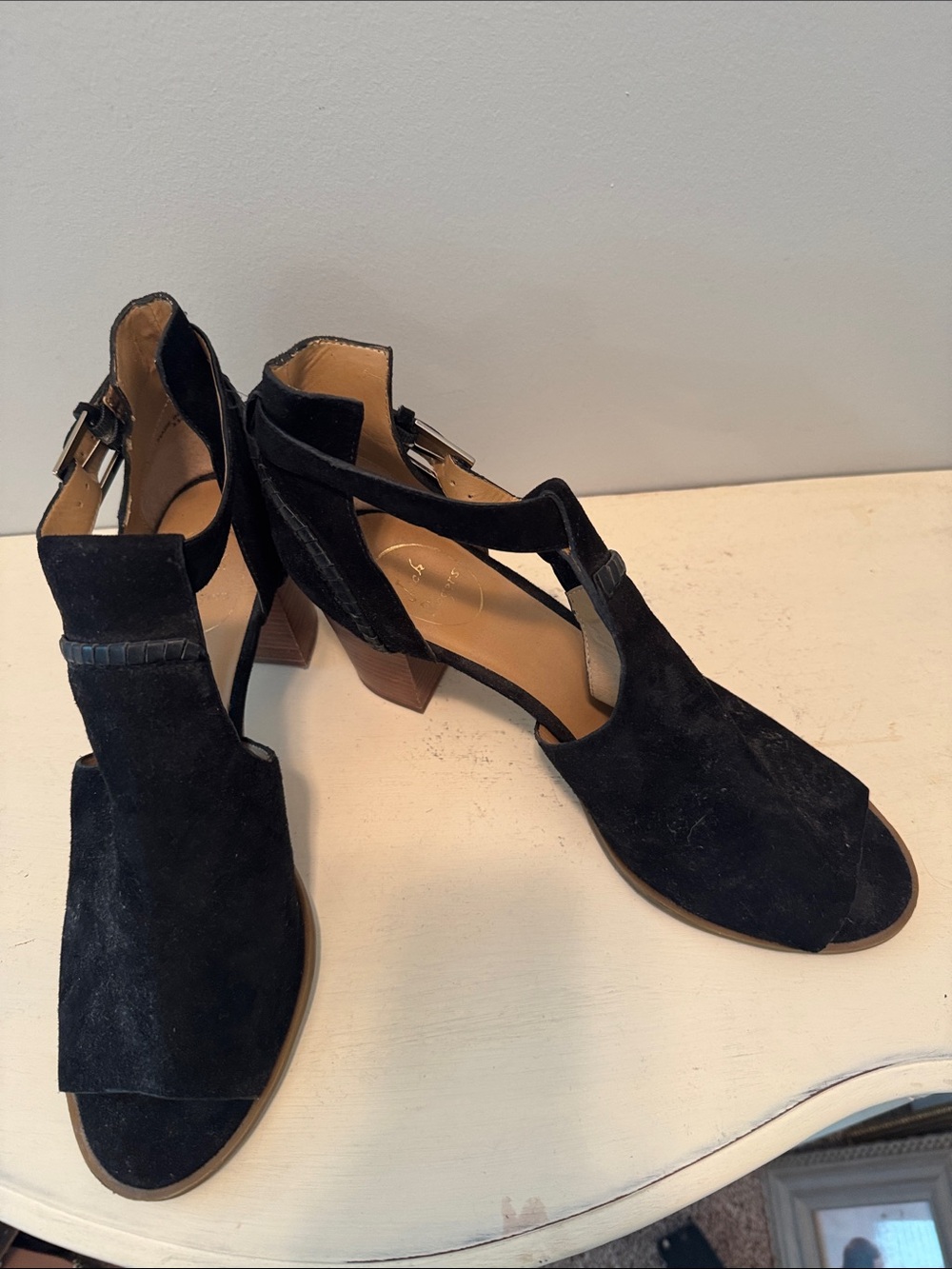 Jack Rogers Black Suede Open-Toe Block Heel Sandals
